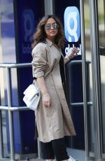 MYLEENE KLASS in a Trench Coat Arrives at Smooth Radio in London 04/04/2020