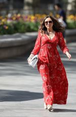 MYLEENE KLASS in Red Maxi Dress Arrives at Smooth Radio in London 04/25/2020