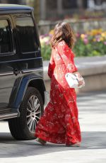 MYLEENE KLASS in Red Maxi Dress Arrives at Smooth Radio in London 04/25/2020