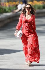 MYLEENE KLASS in Red Maxi Dress Arrives at Smooth Radio in London 04/25/2020