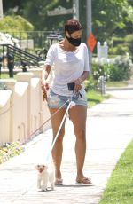 NICOLE MURPHY in Denim Short Out with Her Dog in Beverly Hills 04/29/2020