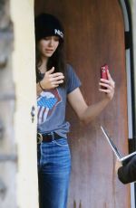 NINA DOBREV Sanitizes Her Credit Card After a Repairman Drops off Her Tesla 04/06/2020