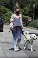 OLIVIA WILDE Wearing Bandana Mask Out with Her Dog in Los Feliz 04/11/2020