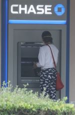 PAULA PATTON Wearing Mask and Gloves at ATM in Malibu 04/16/2020