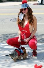 PHOEBE PRICE All in Red Out with Her Dog in Miami 04/02/2020