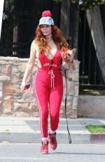 PHOEBE PRICE All in Red Out with Her Dog in Miami 04/02/2020