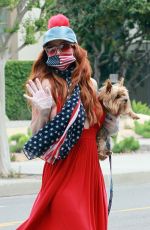 PHOEBE PRICE in a Red Dress Out with Her Dog 04/18/2020