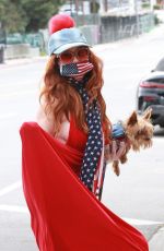 PHOEBE PRICE in a Red Dress Out with Her Dog 04/18/2020