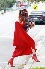 PHOEBE PRICE in a Red Dress Out with Her Dog 04/18/2020