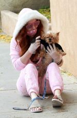 PHOEBE PRICE in Pajamas Out with Her Dog in Los Angeles 04/17/2020