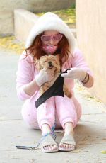 PHOEBE PRICE in Pajamas Out with Her Dog in Los Angeles 04/17/2020