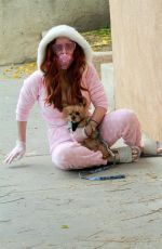 PHOEBE PRICE in Pajamas Out with Her Dog in Los Angeles 04/17/2020