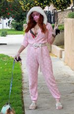 PHOEBE PRICE in Pajamas Out with Her Dog in Los Angeles 04/17/2020