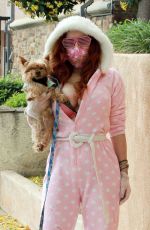 PHOEBE PRICE in Pajamas Out with Her Dog in Los Angeles 04/17/2020