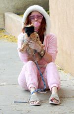 PHOEBE PRICE in Pajamas Out with Her Dog in Los Angeles 04/17/2020