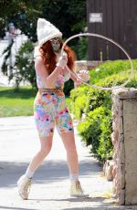 PHOEBE PRICE Playing with Hula Hoops Out in Los Angeles 04/13/2020