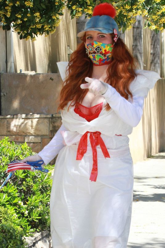 PHOEBE PRICE Wearing a Trash Bag Out in Los Angeles 04/15/2020