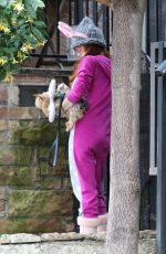 PHOEBE PRICE Wearing Masn and Easter Bunny Ears Out with Her Dog on in Los Angeles 04/09/2020