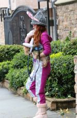 PHOEBE PRICE Wearing Masn and Easter Bunny Ears Out with Her Dog on in Los Angeles 04/09/2020