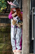 PHOEBE PRICE Wearing Masn and Easter Bunny Ears Out with Her Dog on in Los Angeles 04/09/2020