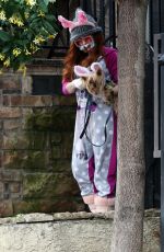 PHOEBE PRICE Wearing Masn and Easter Bunny Ears Out with Her Dog on in Los Angeles 04/09/2020