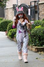 PHOEBE PRICE Wearing Masn and Easter Bunny Ears Out with Her Dog on in Los Angeles 04/09/2020