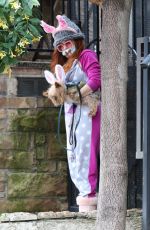 PHOEBE PRICE Wearing Masn and Easter Bunny Ears Out with Her Dog on in Los Angeles 04/09/2020