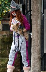 PHOEBE PRICE Wearing Masn and Easter Bunny Ears Out with Her Dog on in Los Angeles 04/09/2020