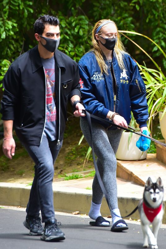 Pregnant SOPHIE TURNER and Joe Jonas Out with Their Dogs in Los Angeles 04/21/2020