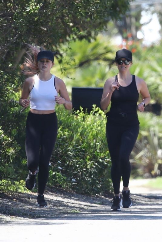 REESE WITHERSPOON and AVA PHILLIPPE Out Jogging in Brentwood 04/11/2020