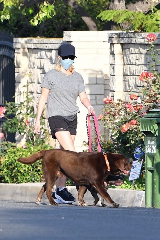 REESE WITHERSPOON Out with Her Dog in Brentwood 04/27/2020