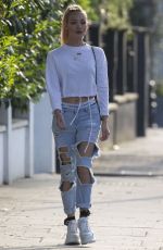 ROXY HORNER in Ripped Denim Out in London 04/23/2020