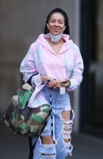 YASMIN EVANS in Ripped Denim Leaves BBC Studios in London 04/22/2020