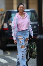 YASMIN EVANS in Ripped Denim Leaves BBC Studios in London 04/22/2020