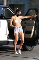 CJ FRANCO in Denim SHorts and Bikini Top Out Washing Her Car in Santa Monica 05/02/2020