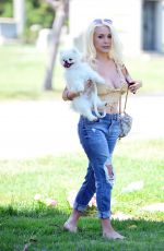 COURTNEY STODDEN in Ripped Denim Out with Her Dog at a Park in Beverly Hills 05/07/2020