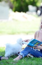 COURTNEY STODDEN in Ripped Denim Out with Her Dog at a Park in Beverly Hills 05/07/2020