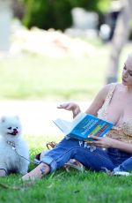 COURTNEY STODDEN in Ripped Denim Out with Her Dog at a Park in Beverly Hills 05/07/2020