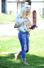 COURTNEY STODDEN in Ripped Denim Out with Her Dog at a Park in Beverly Hills 05/07/2020