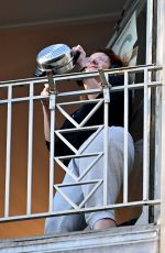 DEBRA MESSING Cheering for First Responders on Her Balcony in New York 05/26/2020