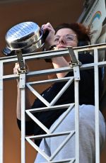 DEBRA MESSING Cheering for First Responders on Her Balcony in New York 05/26/2020