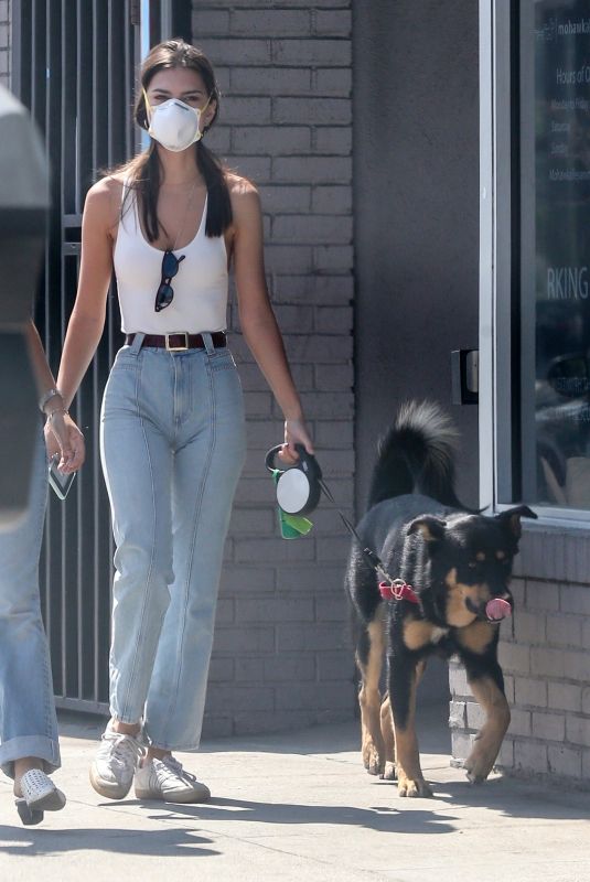 EMILY RATAJKOWSKI in Denim Out with Her Dog in Los Angeles 05/01/2020