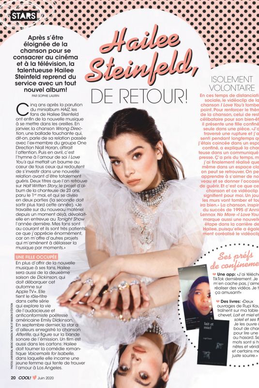 HAILEE STEINFELD in Cool Canada, June 2020