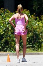 HAILEY BIEBER in a Pink Top and Shorts Out in Beverly Hills 05/25/2020