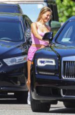 HAILEY BIEBER in a Pink Top and Shorts Out in Beverly Hills 05/25/2020