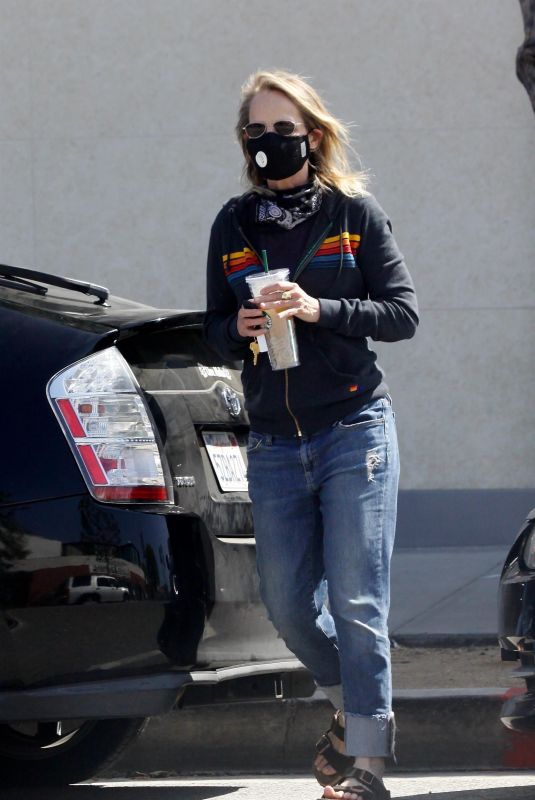 HELEN HUNT Wearing a Black Mask Out in Brentwood 05/24/2020