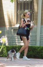 HOLLY MADISON in Denim Cut Off Out with Her Dog in Los Angeles 05/03/2020