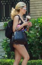 HOLLY MADISON in Denim Cut Off Out with Her Dog in Los Angeles 05/03/2020