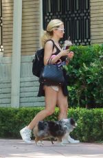 HOLLY MADISON in Denim Cut Off Out with Her Dog in Los Angeles 05/03/2020
