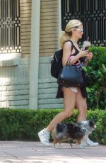 HOLLY MADISON in Denim Cut Off Out with Her Dog in Los Angeles 05/03/2020